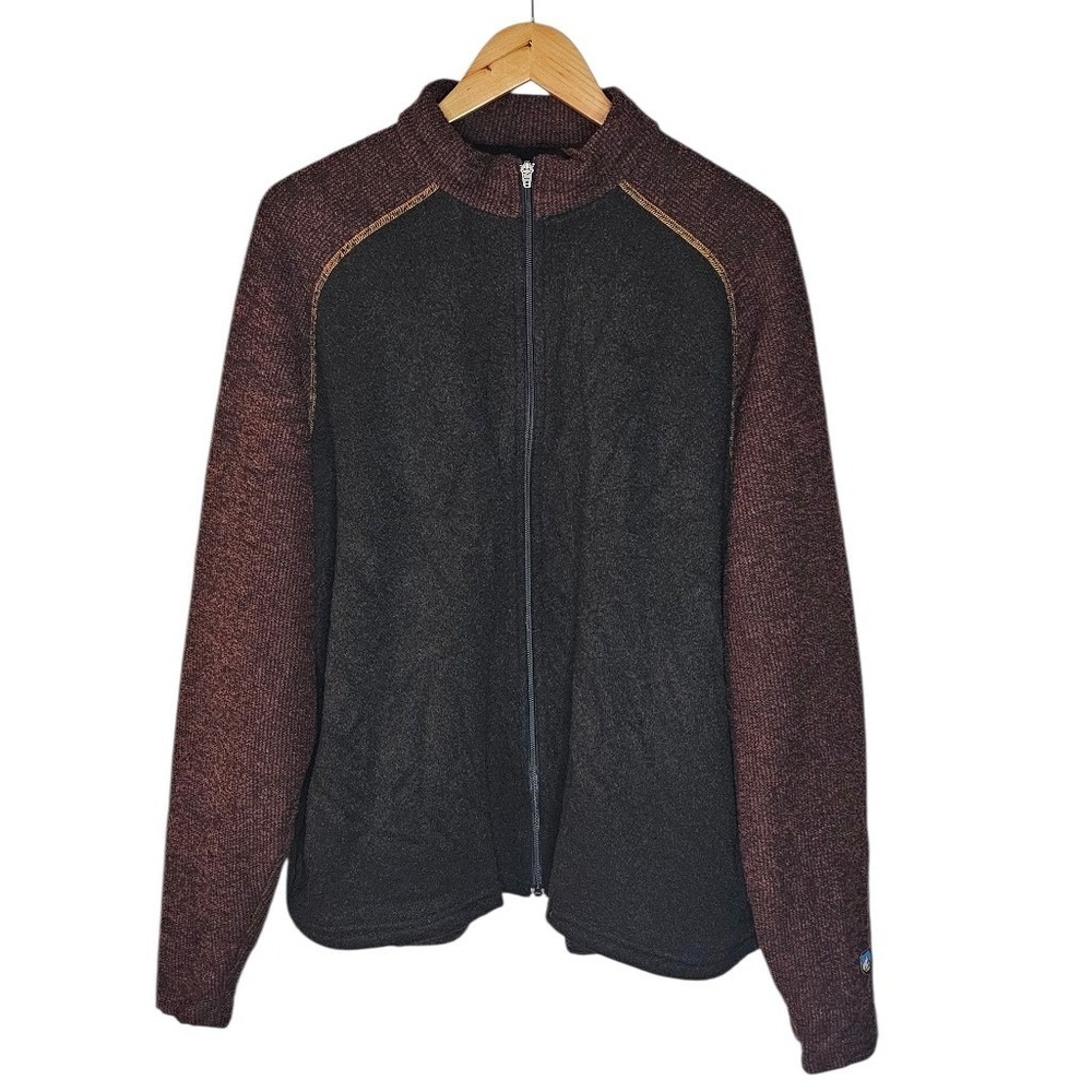 Kuhl Mens Full Zip Fleece Jacket XL Brown & Burgundy Marled‎ Knit Sweater Layer